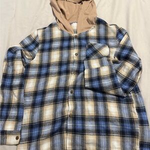 SHEIN Blue and Tan Plaid Shirt 11/12 NWOT